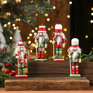 3/4/5 pçs enfeites de quebra-nozes de natal figuras de quebra-nozes de madeira fantoche de soldado para decorações de suspensão de árvore de natal