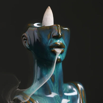 Estátua de beleza queimador de incenso de cerâmica cachoeira backflow incenso suporte de incenso decoração de casa