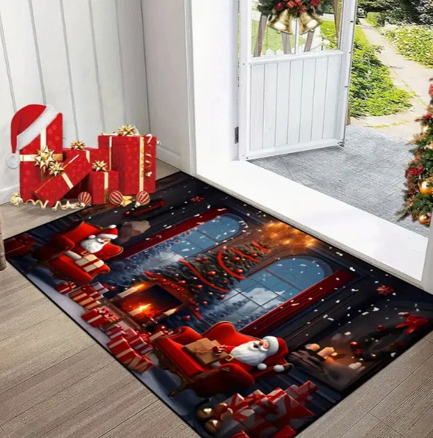 Papai Noel Bem-vindo Tapete de porta lavável para entrada interna e externa Tapete RV Tapete de cozinha adequado para banheiro, cozinha, etc.