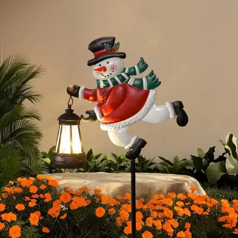 Boneco de neve solar chaleira luzes ao ar livre lâmpada solar do gramado branco quente papai noel solar pendurado lanterna para quintal jardim decoração natal