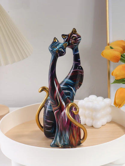 Criativo aquarela casal gato escultura resina material casa arte decorativa quarto sala de estar entrada corredor estatueta