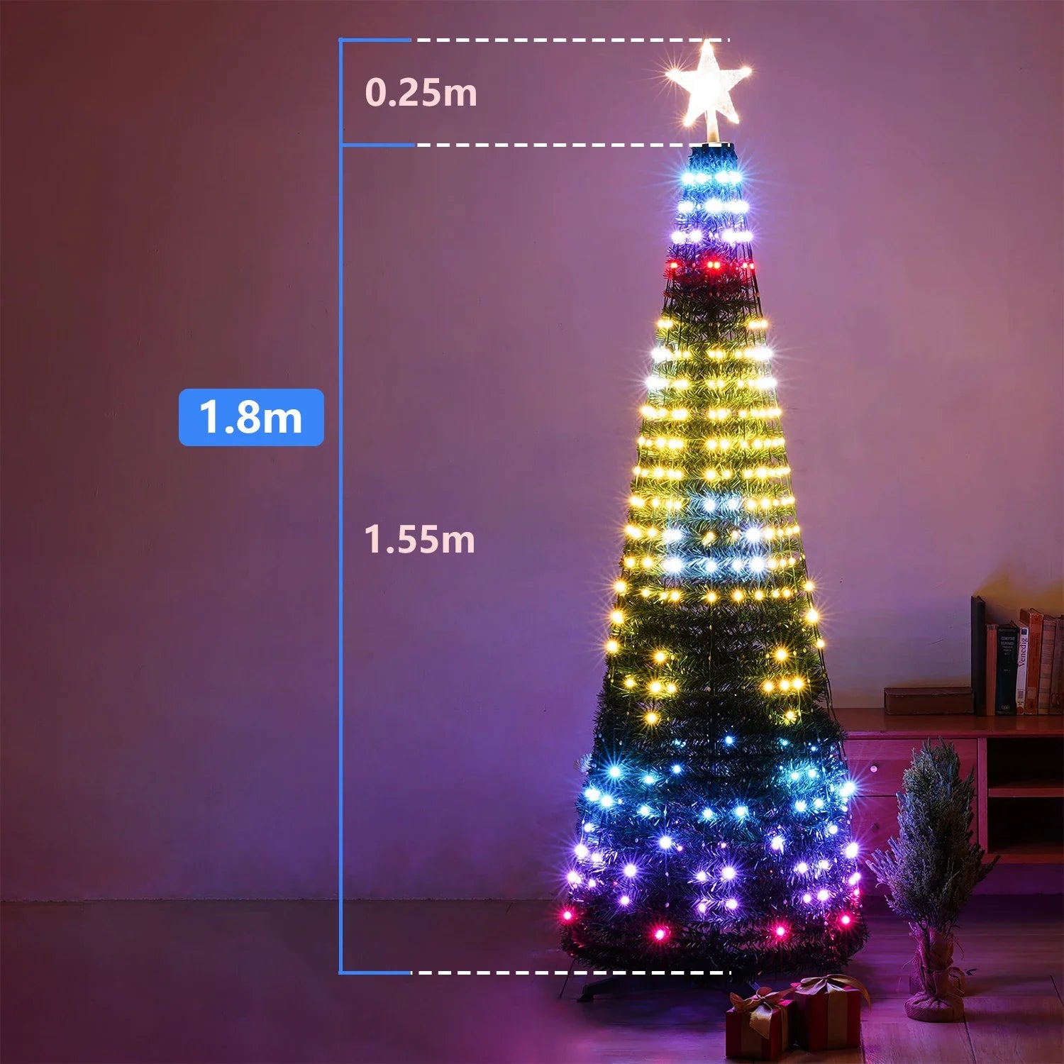 Árvore de natal estrela luzes inteligente rgb luz de natal com temporizador remoto sincronização música bluetooth app controlado iluminação do feriado