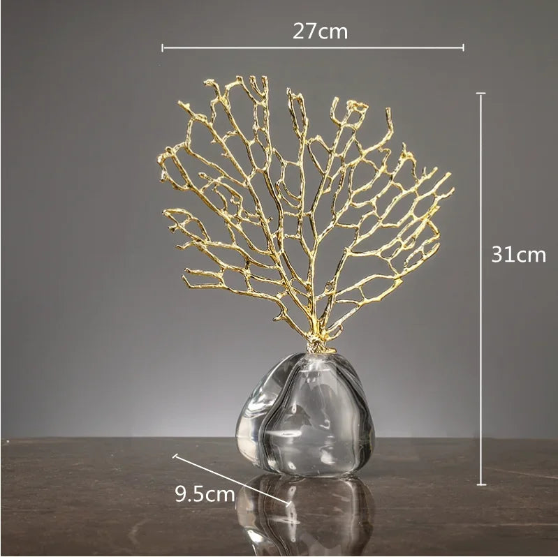 Imitação de coral ornamentos cristal metal árvore vaso vidro oco quadro metal resina coral oceano estatuetas decorativas decoração casa