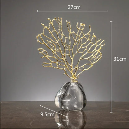 Imitação de coral ornamentos cristal metal árvore vaso vidro oco quadro metal resina coral oceano estatuetas decorativas decoração casa
