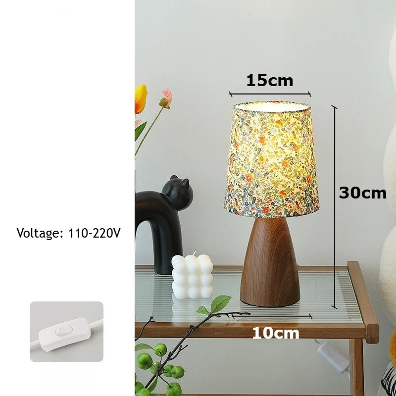 Francês retro floral estilo fresco lâmpada de mesa nordic retro quarto estudo sala leitura decoração candeeiro mesa pano cerâmica luzes led
