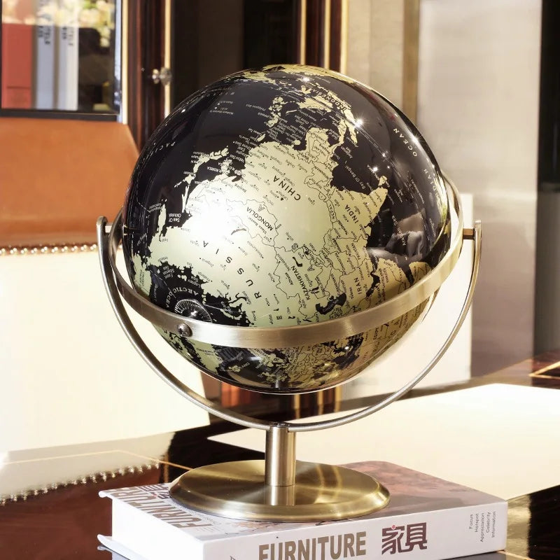 Novo 20/23cm preto ouro girando globo britânico decoração de escritório em casa estilo europeu criativo artesanato decoração globo