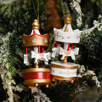 6 pçs carrossel de madeira cavalo pendurado ornamentos para decoração da árvore de natal feliz ir pingentes redondos festa em casa decoração do festival