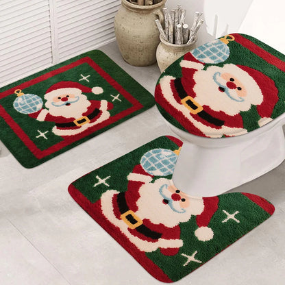 3 pçs tapetes de banheiro de natal, almofadas absorventes de banheiro em casa, almofadas de vaso sanitário em forma de u, tapete de porta de chuveiro, tapetes de flanela
