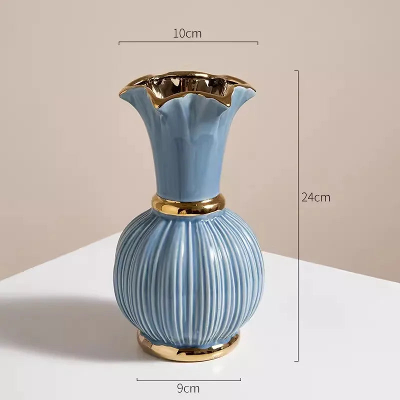 Vaso de cerâmica americano de alta qualidade, porcelana retrô azul e branca, decoração europeia de sala de estar, arranjo floral, luxo leve