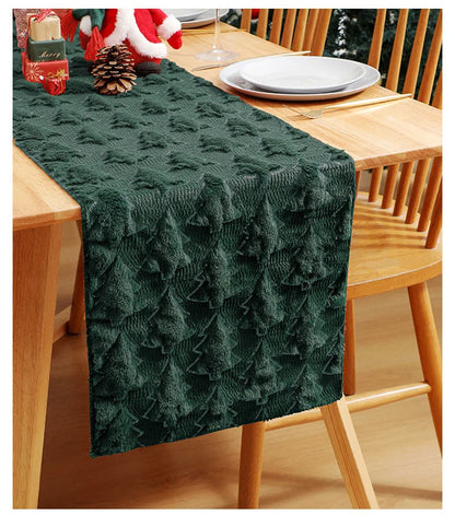 Corredor de mesa verde da árvore de natal 3d, lantejoulas espessadas decoração de festa de evento de natal mesa de jantar do feriado decoração de casa vermelho branco