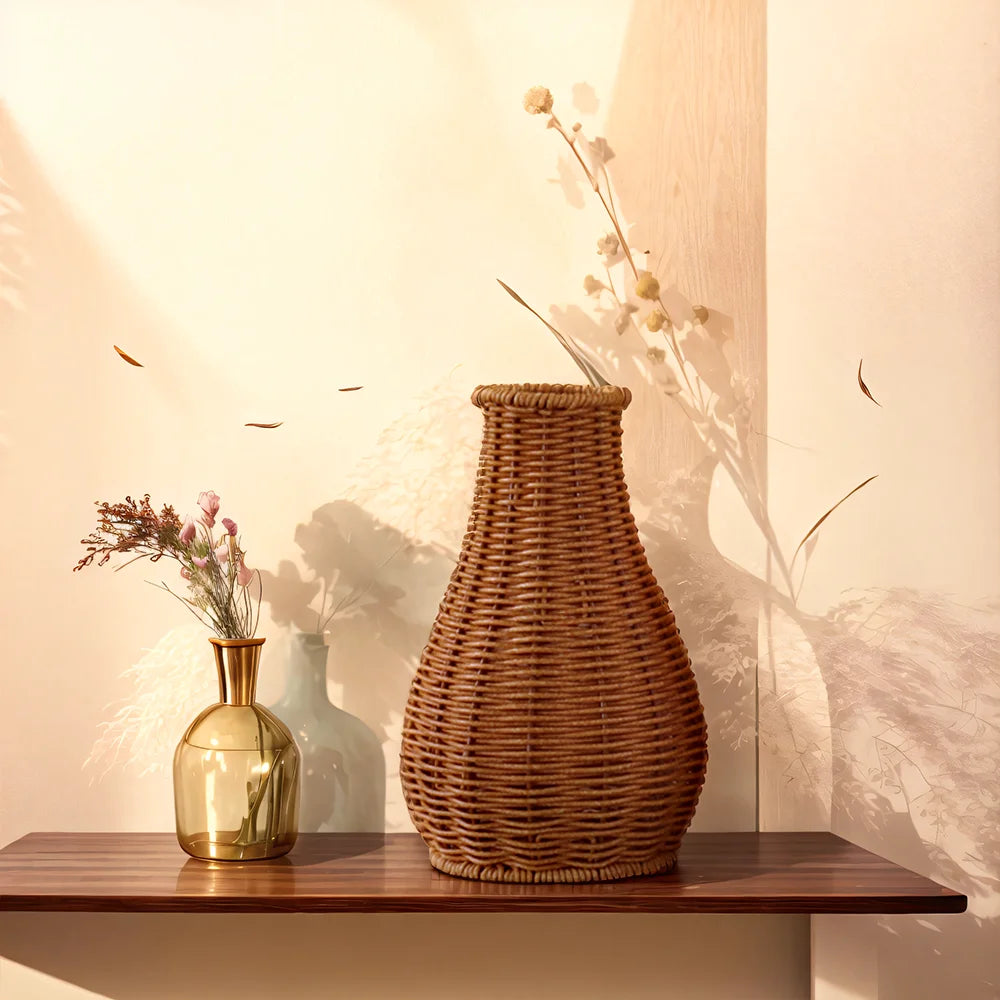 Vaso de Plástico com Aparência de Rattan