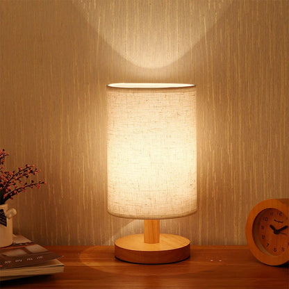 Usb lâmpada de cabeceira luzes da noite lâmpada de mesa para o quarto lâmpada de mesa de madeira luz da noite com cilindro sombra da lâmpada decoração da sua casa
