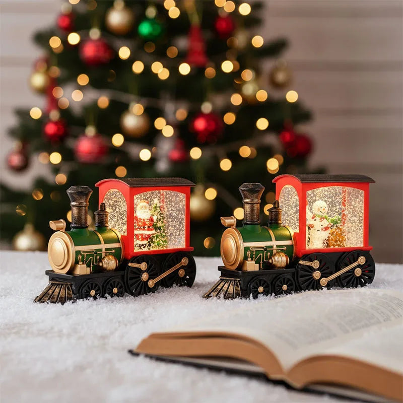 Decorações de trem de natal, trem de decoração de véspera de natal, bola de cristal decoração de mesa de árvore de natal para crianças presentes de ano novo