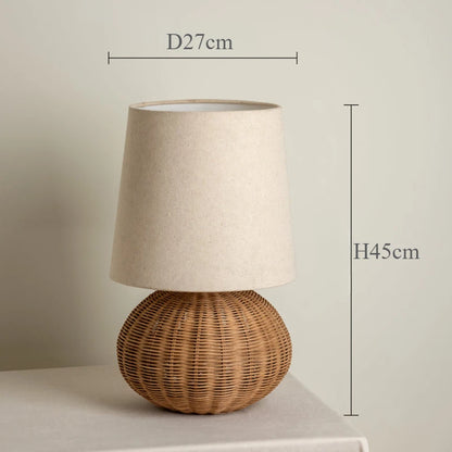 Japonês rattan lâmpada de mesa tecido abajur luzes led para sala estar decoração sofá quarto cabeceira noite suporte luminárias
