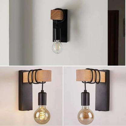 Retro madeira conduziu a lâmpada de parede e27 220v 110v industrial noite loft luminárias sala ao vivo lâmpada cabeceira decoração para banheiro restaurante