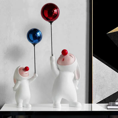 Moderno Balão Bonito Coelho Resina Ornamentos, Home Decor Artesanato, Estatuetas De Mesa De Escritório, Estante Artesanato De Escultura