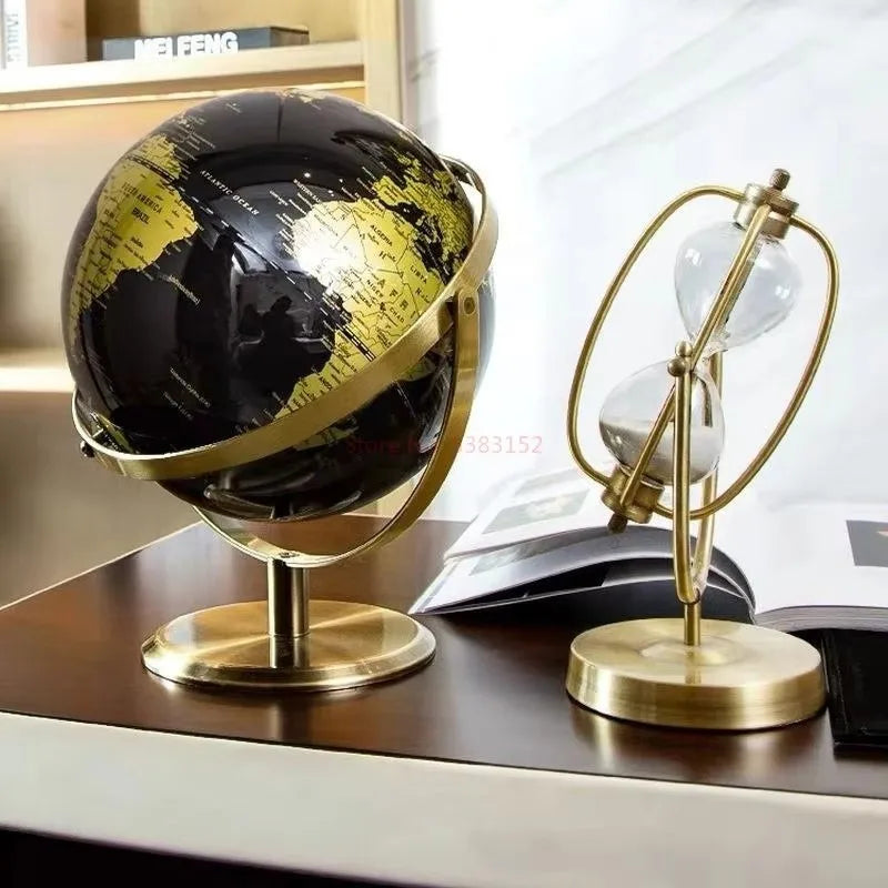 Novo 20/23cm preto ouro girando globo britânico decoração de escritório em casa estilo europeu criativo artesanato decoração globo