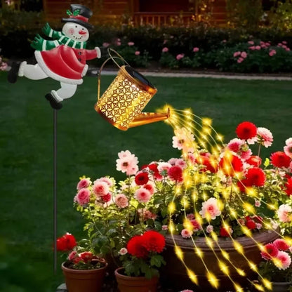 Boneco de neve solar chaleira luzes ao ar livre lâmpada solar do gramado branco quente papai noel solar pendurado lanterna para quintal jardim decoração natal