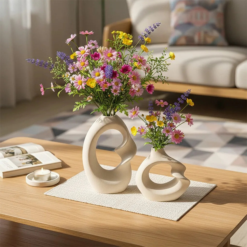 CAPIRON-Conjunto de Vaso Cerâmico Fosco para Decoração de Casa, Pampas Grama, Flor Seca, Acessórios Nórdicos Modernos, Interior de Mesa, Conjunto de 2