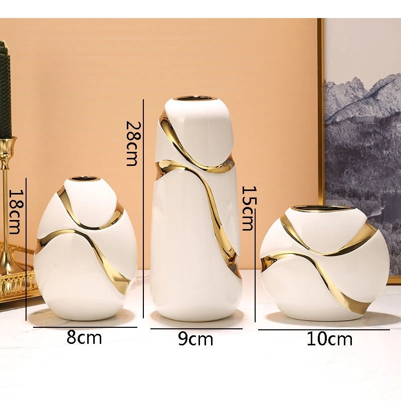 Vaso de cerâmica banhado a ouro, arranjo de flores para sala de estar, mesa hidropônica, utensílios florais, decoração estética