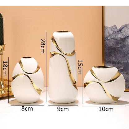 Vaso de cerâmica banhado a ouro, arranjo de flores para sala de estar, mesa hidropônica, utensílios florais, decoração estética