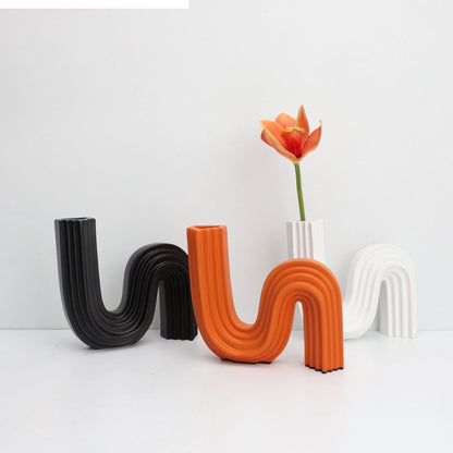 Vaso de resina tubo estriado geométrico arranjo floral acessórios em forma de u vaso de flores artesanato decoração para casa