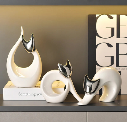 Arte abstrata cerâmica gatinho estátua branco animal ornamentos mesa decoração porcelana gato escultura sala estética decoração