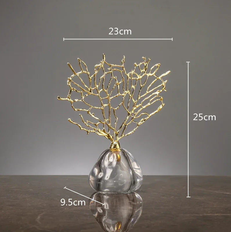 Imitação de coral ornamentos cristal metal árvore vaso vidro oco quadro metal resina coral oceano estatuetas decorativas decoração casa