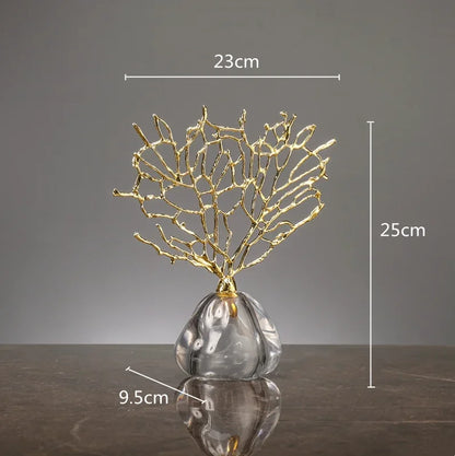 Imitação de coral ornamentos cristal metal árvore vaso vidro oco quadro metal resina coral oceano estatuetas decorativas decoração casa
