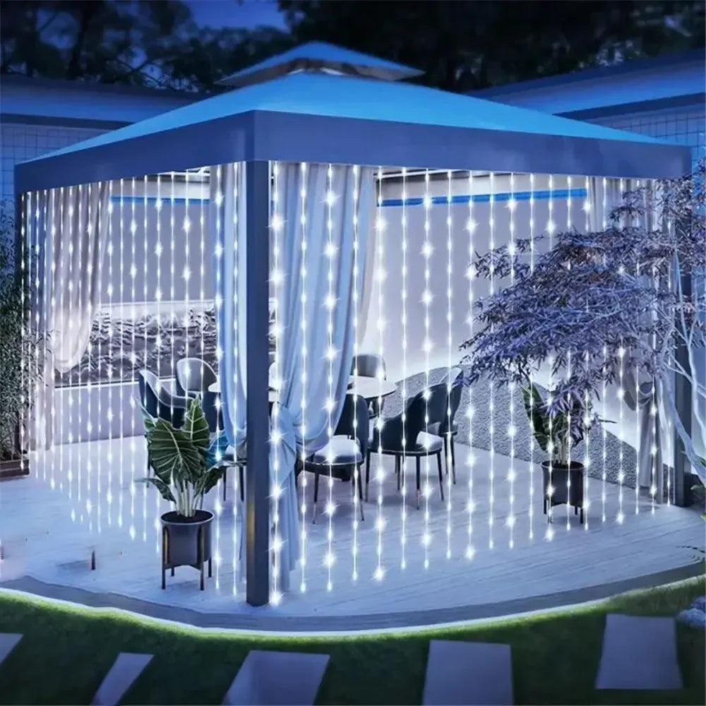Cortina de luz solar led ao ar livre à prova dwaterproof água guirlanda decoração natal luzes da corda quintal casamento guirlanda luzes da corda