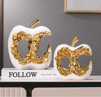 Maçã banhada a ouro oca artesanato escultura de cerâmica decoração de mesa ornamentos criativo estátua de maçã decoração estética do quarto
