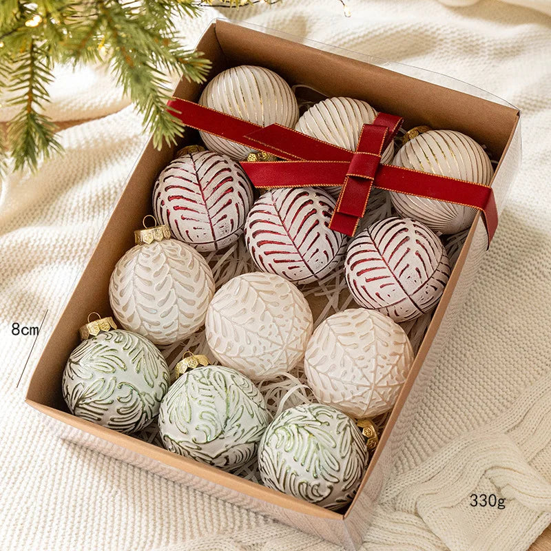 12 pçs 8cm bolas de natal antigas luxo natal decorativo pendurado ornamentos festa de ano novo esferas de natal pingente conjunto