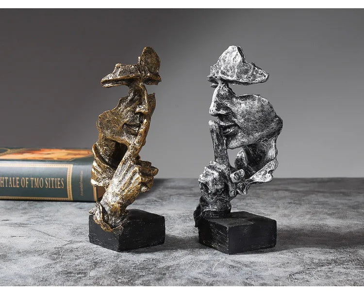 Vilead 16cm conjunto de 3 escultura abstrata resina silêncio é estátua de ouro areia preta escritório estante decoração de mesa objeto prateleira