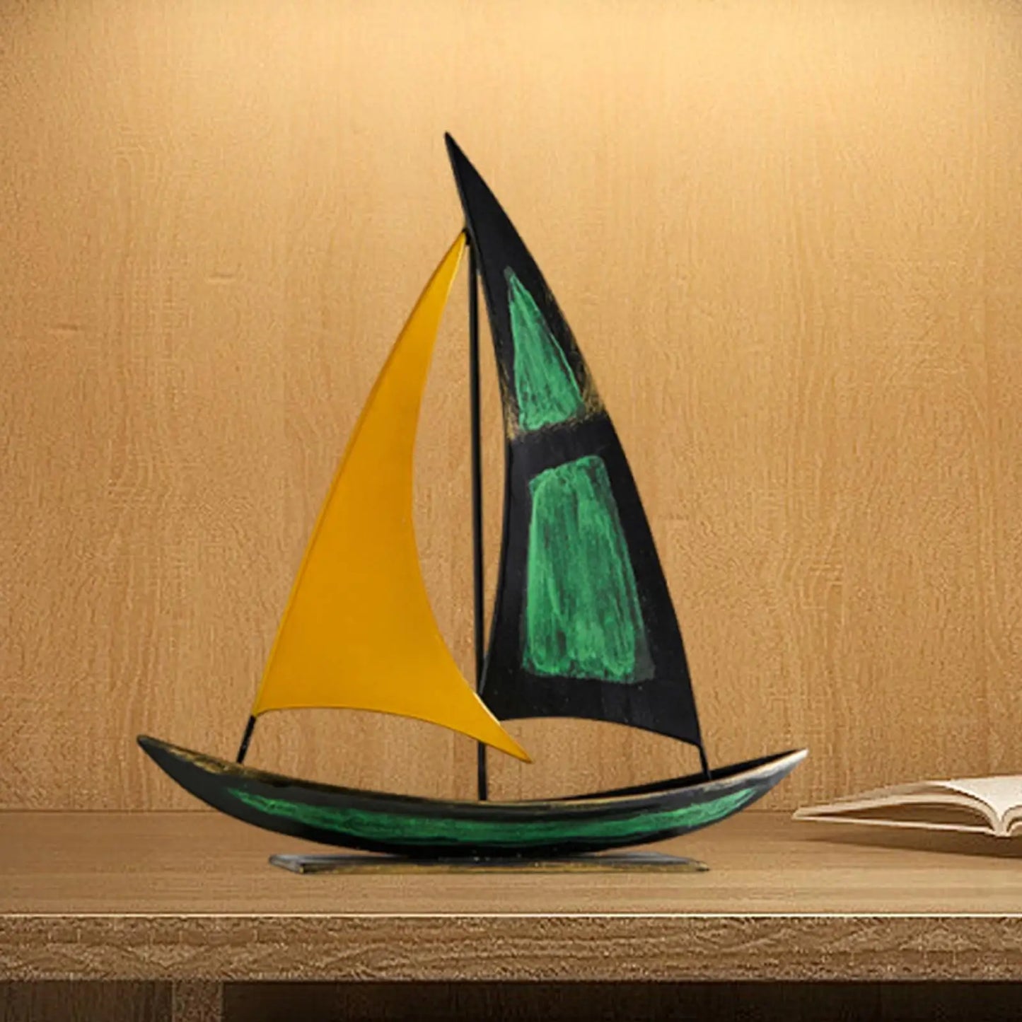 Ferro veleiro escultura desktop barco estátua estatueta coleção para escritório casa armário mesa peça central sala de estar decoração