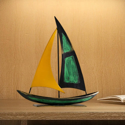 Ferro veleiro escultura desktop barco estátua estatueta coleção para escritório casa armário mesa peça central sala de estar decoração
