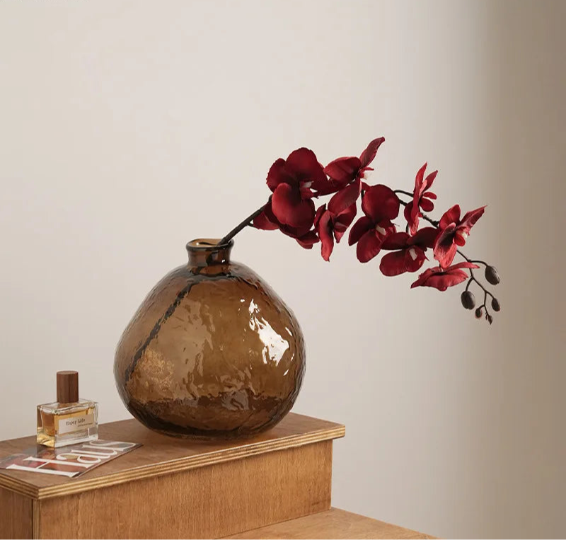 Vaso de vidro marrom minimalista, vaso de plantas hidropônicas, decoração de mesa, arranjo de flores, vasos florais, decoração estética de quarto