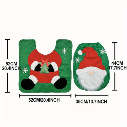 Conjunto de capa de assento de vaso sanitário de Papai Noel, 2 peças, decoração de banheiro de Natal, capa de assento de vaso sanitário e tapete para Natal