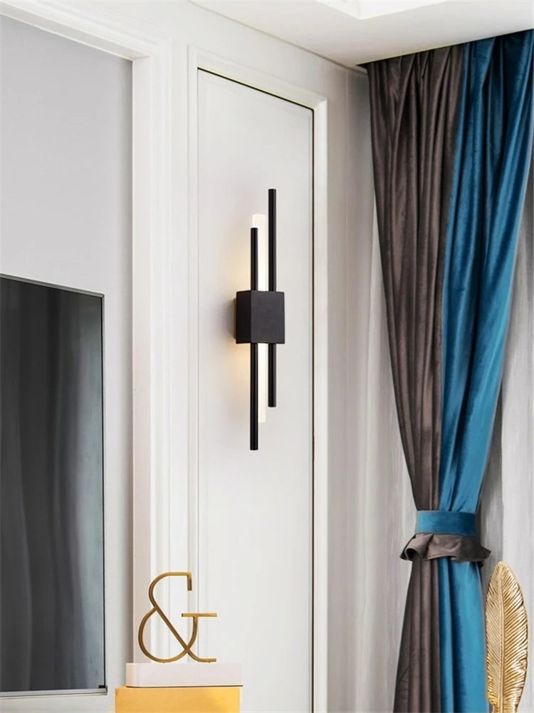 Moderno e minimalista ferro arte lâmpada de parede para sala estar arandelas linha tubo luminária led acrílico abajur iluminação interior