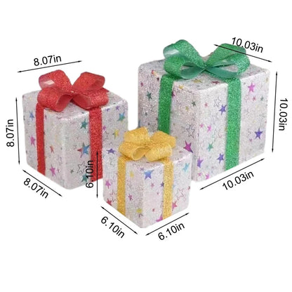 Natal brilho caixa de presente 3 pçs/set feliz natal ornamento ferro 30led luz reunindo caixa de presente natal casa árvore festa decroation