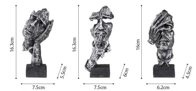 Vilead 16cm conjunto de 3 escultura abstrata resina silêncio é estátua de ouro areia preta escritório estante decoração de mesa objeto prateleira