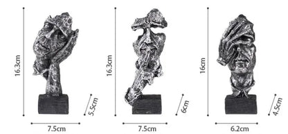 Vilead 16cm conjunto de 3 escultura abstrata resina silêncio é estátua de ouro areia preta escritório estante decoração de mesa objeto prateleira