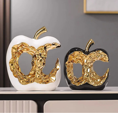 Maçã banhada a ouro oca artesanato escultura de cerâmica decoração de mesa ornamentos criativo estátua de maçã decoração estética do quarto