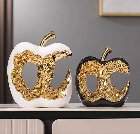 Maçã banhada a ouro oca artesanato escultura de cerâmica decoração de mesa ornamentos criativo estátua de maçã decoração estética do quarto