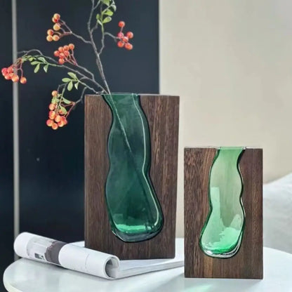 Garrafa de arranjo de flores vaso de vidro de madeira criativo moderno suporte de flores hidropônicas requintado vaso de flores transparente homestay