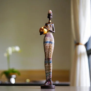 Resina Pintada Decoração Estátua Preta, Mulheres Africanas Segurando Potes De Cerâmica, Itens Da Coleção Desktop, Figurinhas Retro, Casa E Quarto