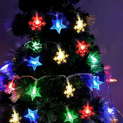 Led multi colorido floco de neve estrela luzes da corda colorido feriado pendurado luzes árvore natal interior & exterior decorações do jardim