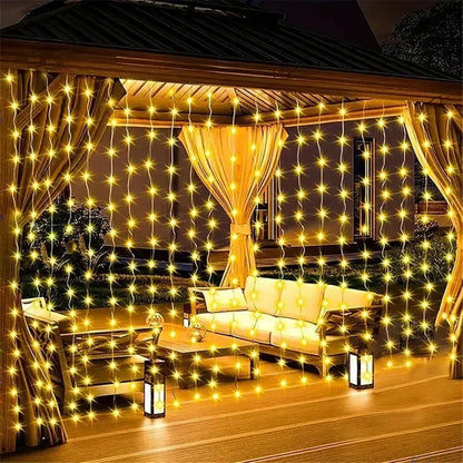Cortina de luz solar led ao ar livre à prova dwaterproof água guirlanda decoração natal luzes da corda quintal casamento guirlanda luzes da corda