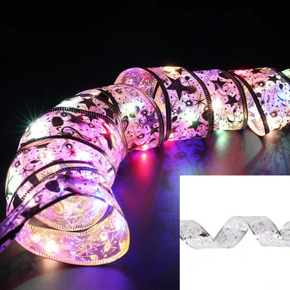 Decoração de natal luzes de fita led enfeites de árvore de natal diy rendas arcos luzes da corda navidad decorações para casa ano novo 2023