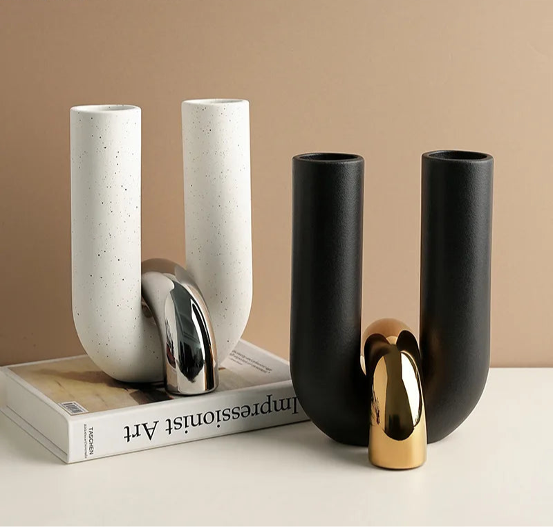 Vaso de cerâmica criativo em forma de u, vasos de flores, decoração de mesa, arranjo de flores, vasos florais de porcelana, decoração estética de quarto