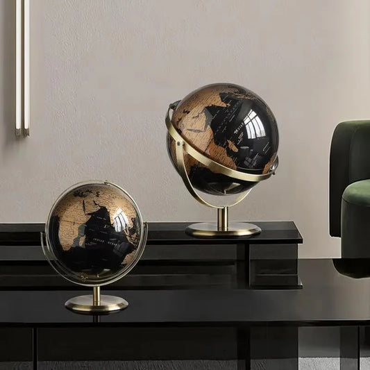 Novo 20/23cm preto ouro girando globo britânico decoração de escritório em casa estilo europeu criativo artesanato decoração globo
